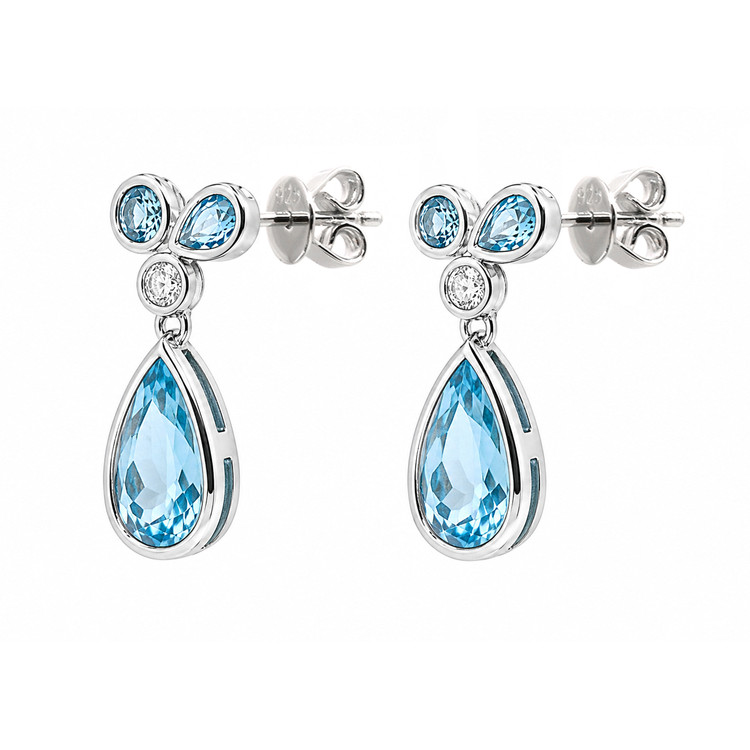 2.18 Ct.Tw. Blue Topaz and Natural Diamond Studs Earrings, Silver