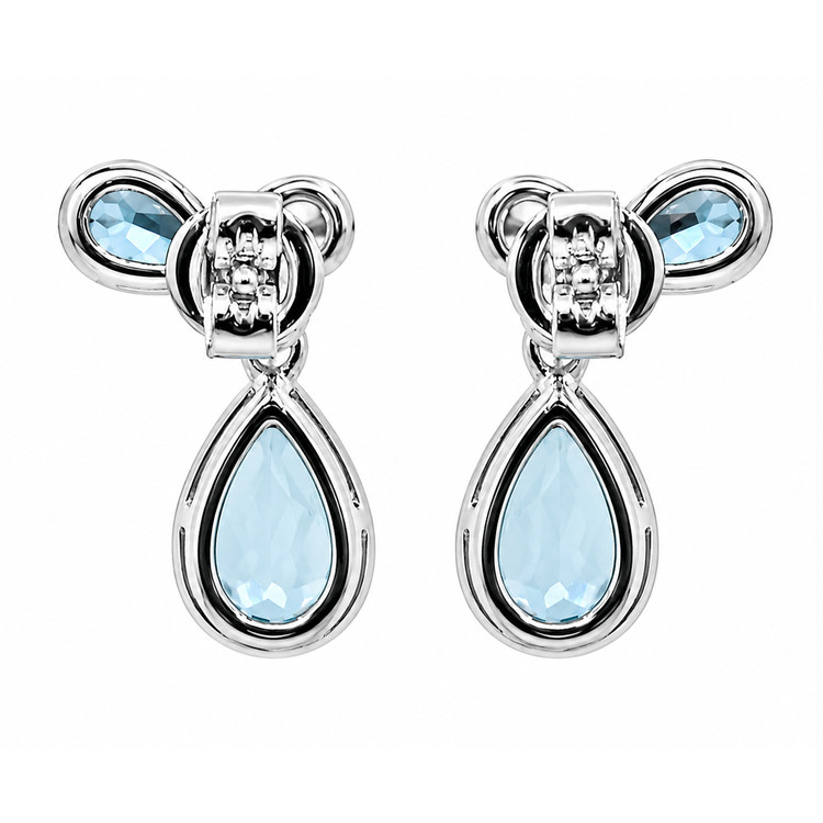 2.18 Ct.Tw. Blue Topaz and Natural Diamond Studs Earrings, Silver