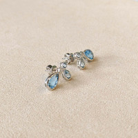2.18 Ct.Tw.Total Carat Weight Blue Topaz and Natural Diamond Studs Earrings, Silver Life Style