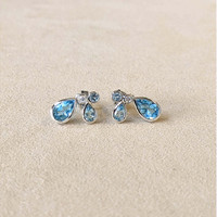 2.18 Ct.Tw.Total Carat Weight Blue Topaz and Natural Diamond Studs Earrings, Silver Life Style