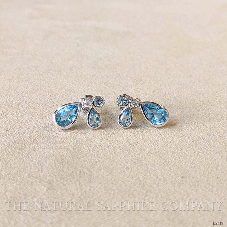2.18 Ct.Tw. Blue Topaz and Natural Diamond Studs Earrings, Silver