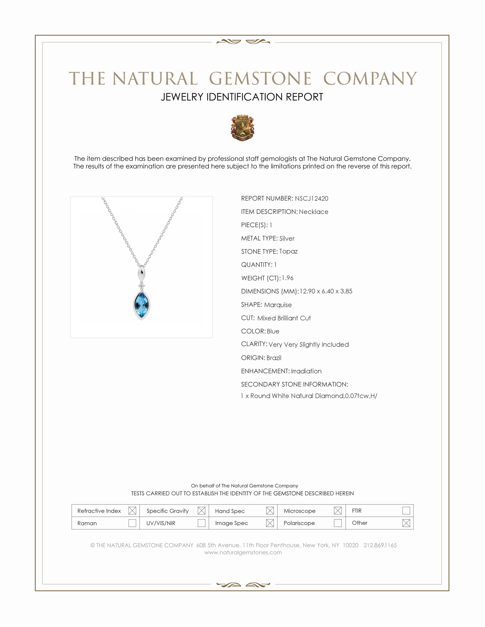 1.96 Ct. Blue Topaz and Natural Diamond Accent Stones Necklace, Silver