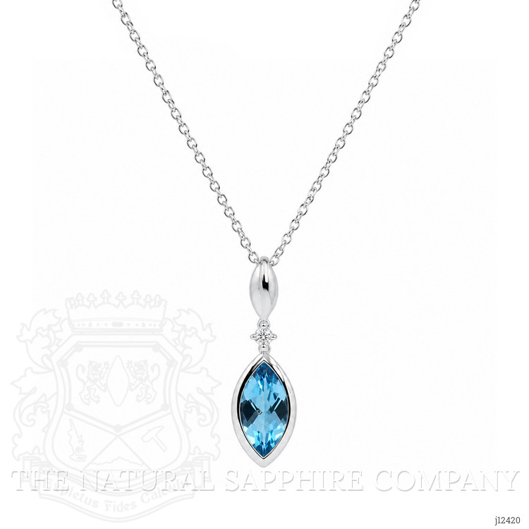 1.96 Ct. Blue Topaz and Natural Diamond Accent Stones Necklace, Silver