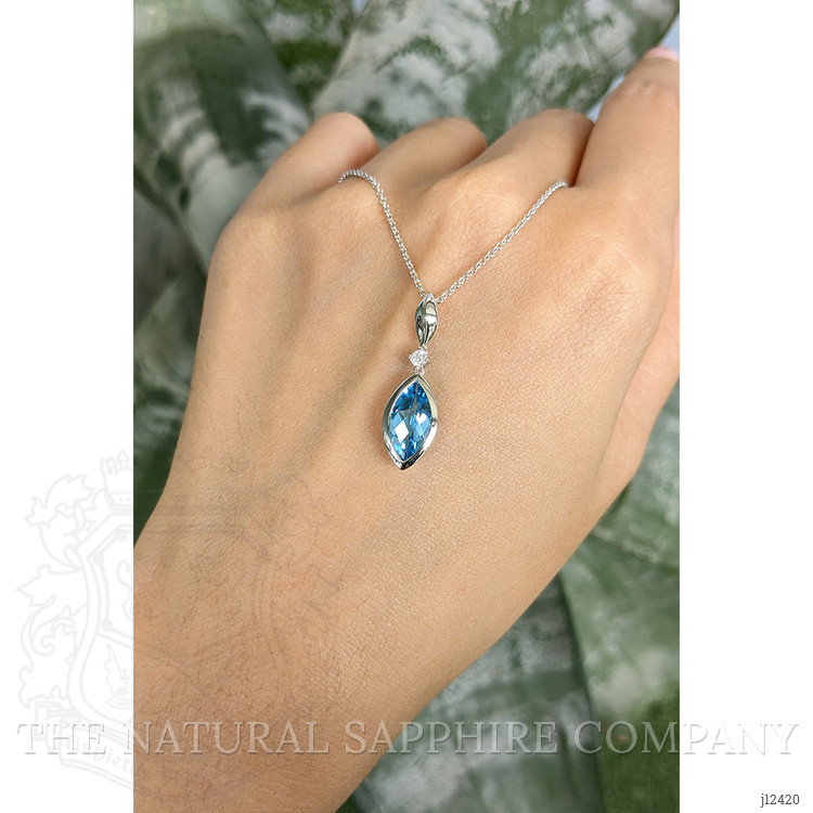 1.96 Ct. Blue Topaz and Natural Diamond Accent Stones Necklace, Silver