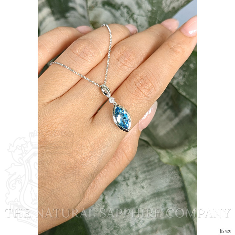 1.96 Ct. Blue Topaz and Natural Diamond Accent Stones Necklace, Silver