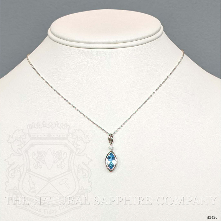 1.96 Ct. Blue Topaz and Natural Diamond Accent Stones Necklace, Silver