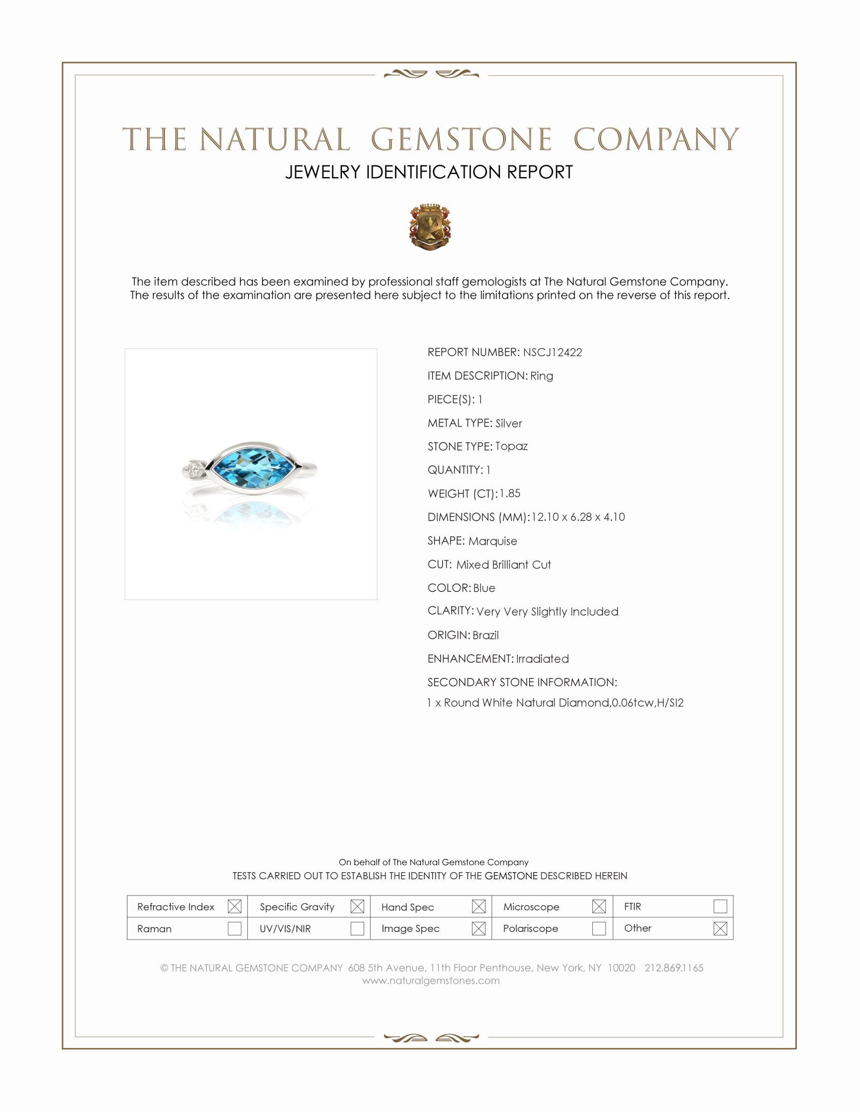 1.85 Ct. Blue Topaz and Natural Diamond Bezel Ring, Silver