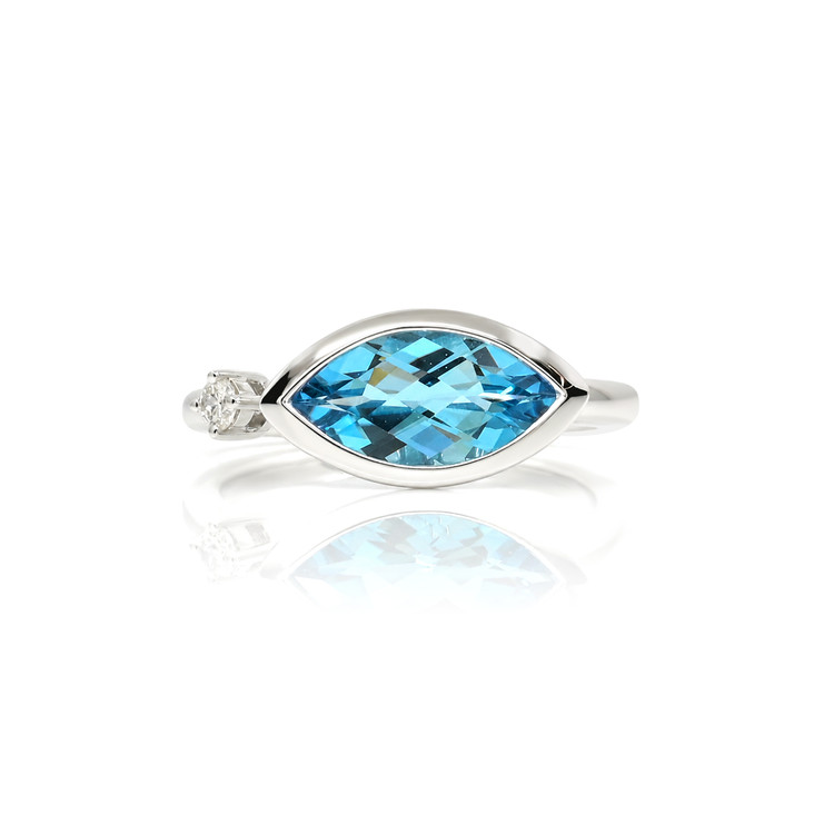 1.85 Ct. Blue Topaz and Natural Diamond Bezel Ring, Silver