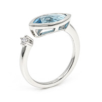 1.85 Ct. Blue Topaz and Natural Diamond Bezel Ring, Silver Image