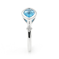 1.85 Ct. Blue Topaz and Natural Diamond Bezel Ring, Silver Image