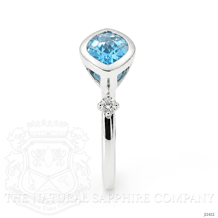 1.85 Ct. Blue Topaz and Natural Diamond Bezel Ring, Silver