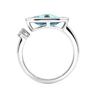 1.85 Ct. Blue Topaz and Natural Diamond Bezel Ring, Silver Image