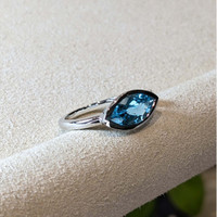 1.85 Ct. Blue Topaz and Natural Diamond Bezel Ring, Silver Life Style