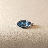 1.85 Ct. Blue Topaz and Natural Diamond Bezel Ring, Silver Life Style