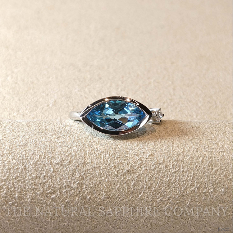 1.85 Ct. Blue Topaz and Natural Diamond Bezel Ring, Silver