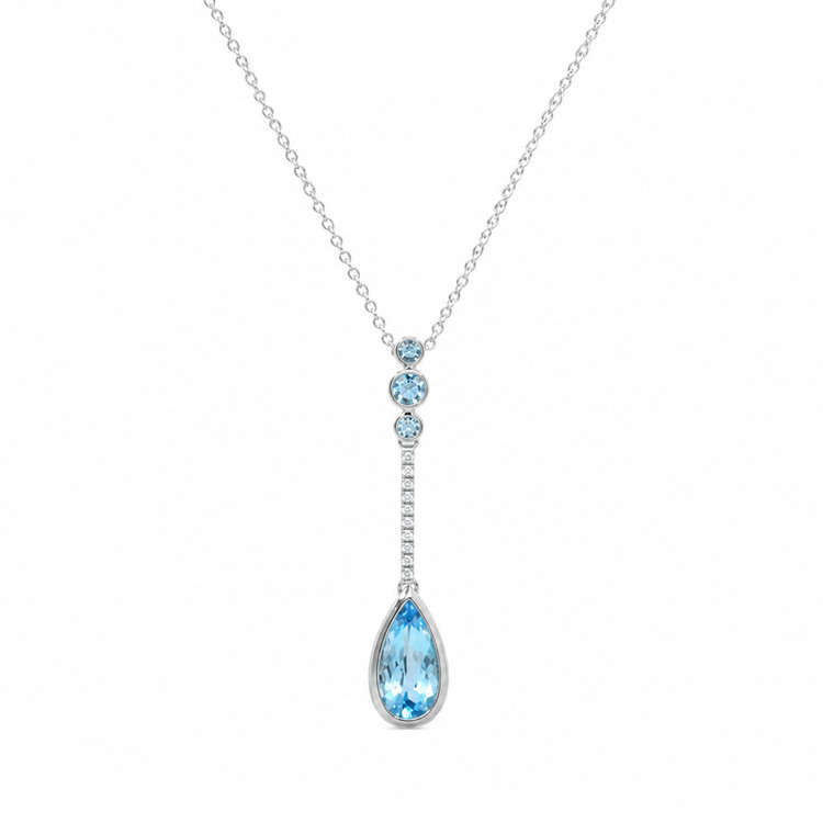 1.82 Ct. Blue Topaz and Natural Diamond Bezel Pendant, Silver