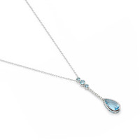 1.82 Ct. Blue Topaz and Natural Diamond Bezel Pendant, Silver Image