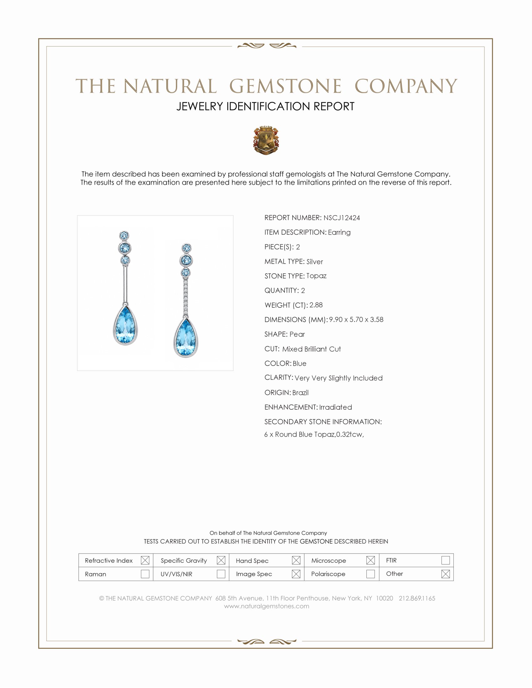 2.88 Ct.Tw. Blue Topaz Studs Earrings, Silver