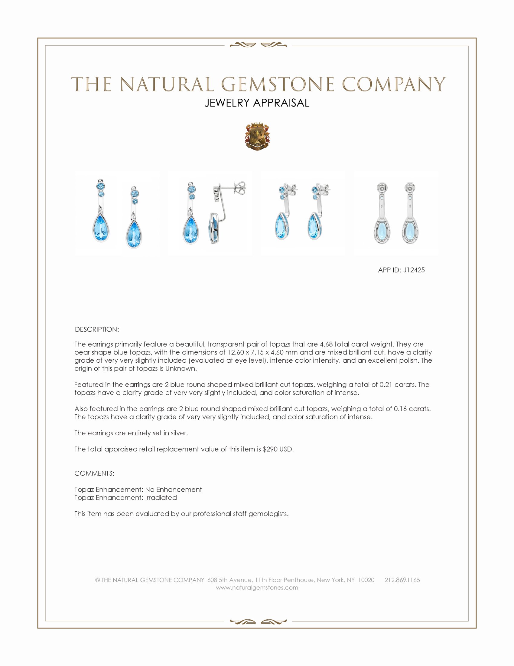4.68 Ct.Tw. Blue Topaz Studs Earrings, Silver