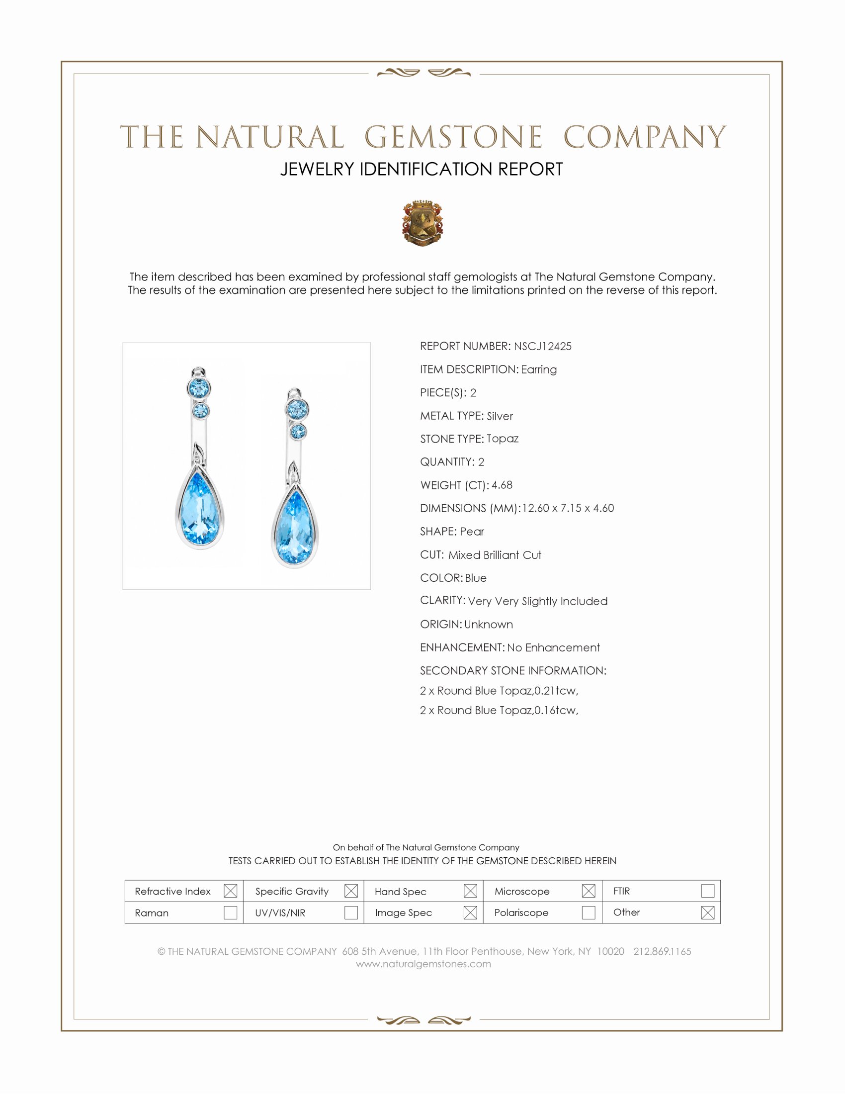 4.68 Ct.Tw. Blue Topaz Studs Earrings, Silver