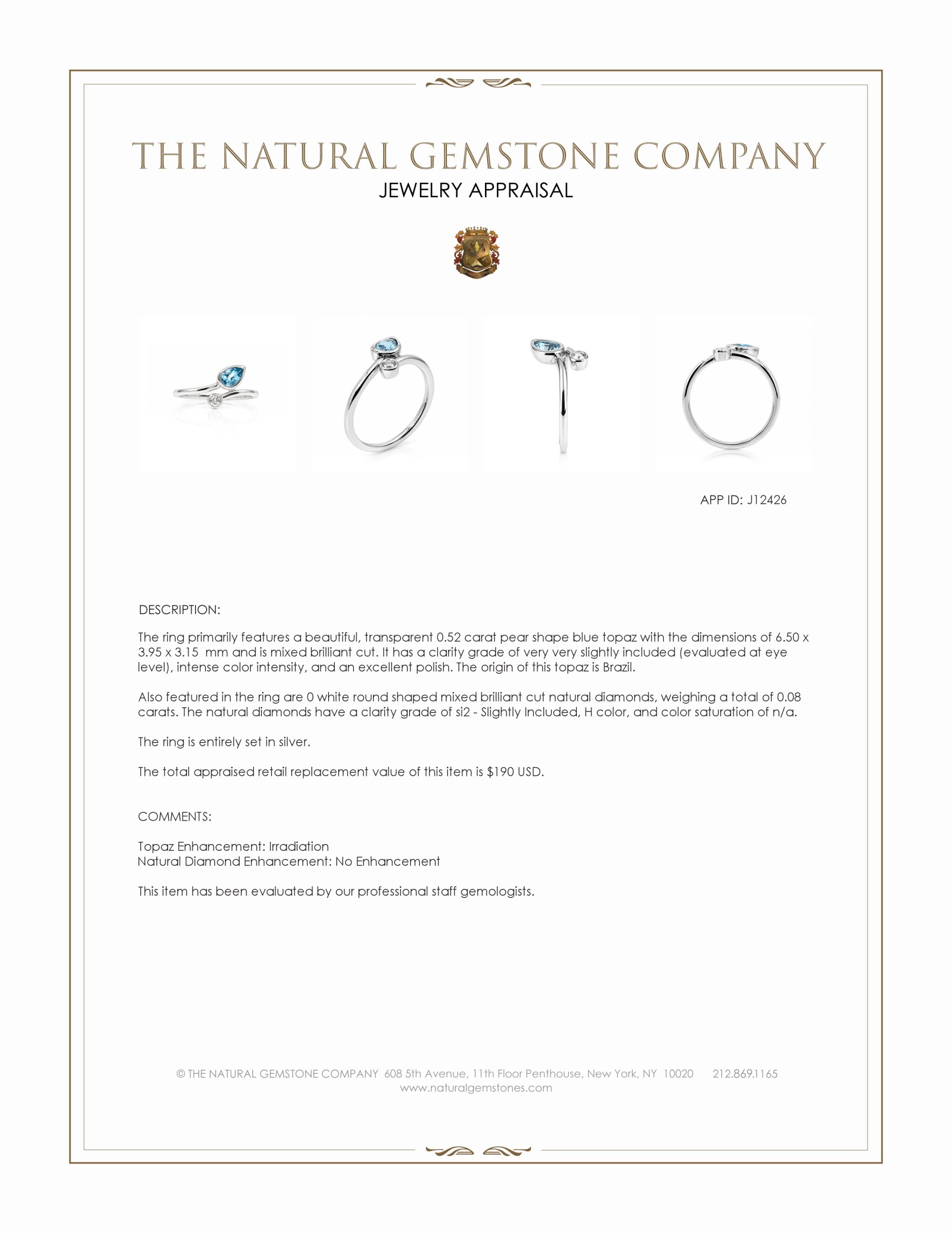 0.52 Ct. Blue Topaz and Natural Diamond Bezel Ring, Silver