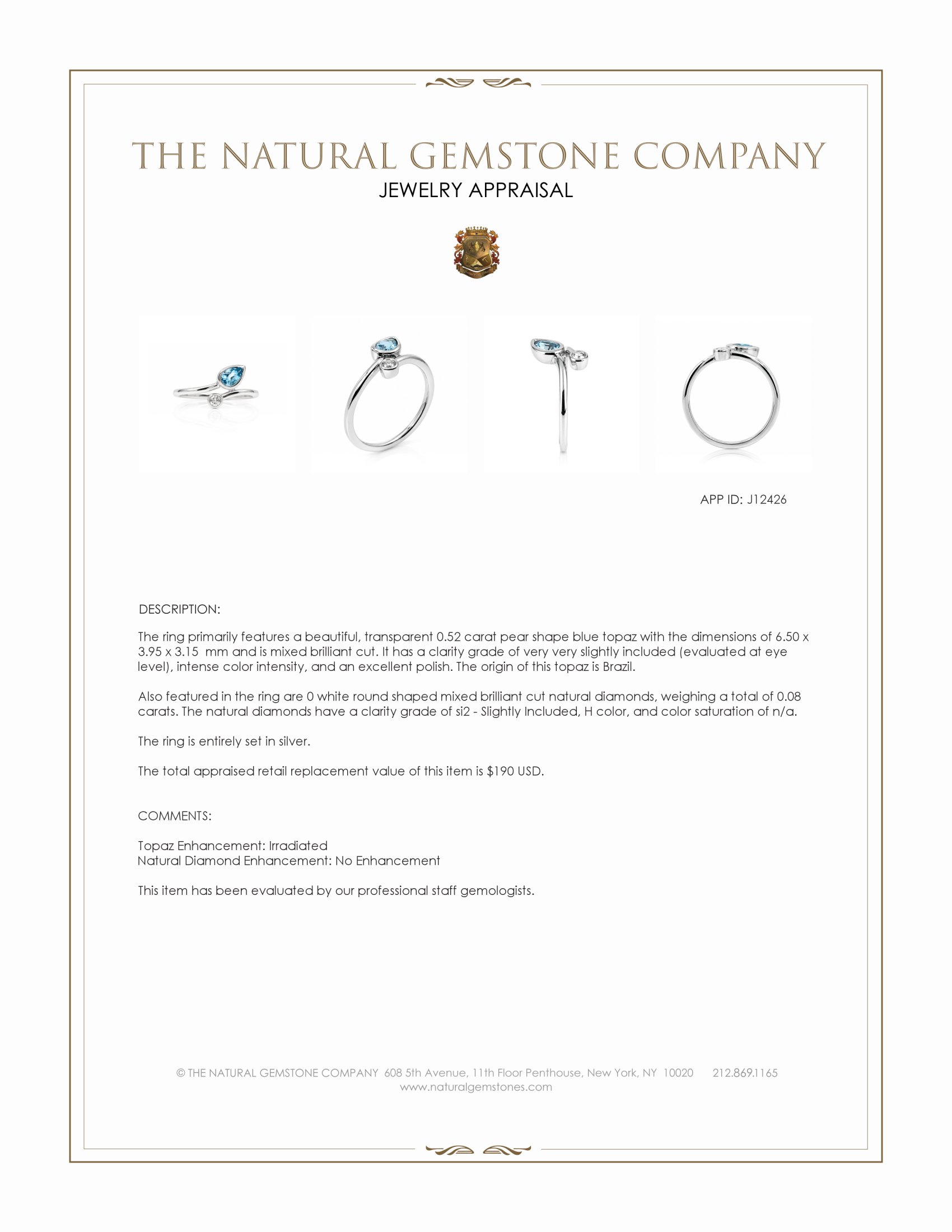 0.52 Ct. Blue Topaz and Natural Diamond Bezel Ring, Silver