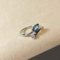 0.52 Ct. Blue Topaz and Natural Diamond Bezel Ring, Silver Life Style