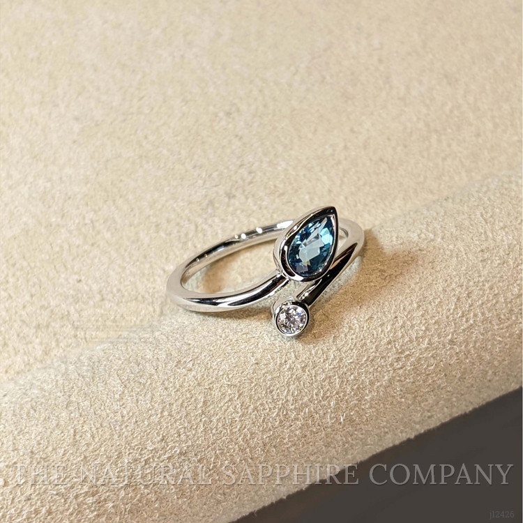0.52 Ct. Blue Topaz and Natural Diamond Bezel Ring, Silver