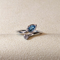 0.52 Ct. Blue Topaz and Natural Diamond Bezel Ring, Silver Life Style