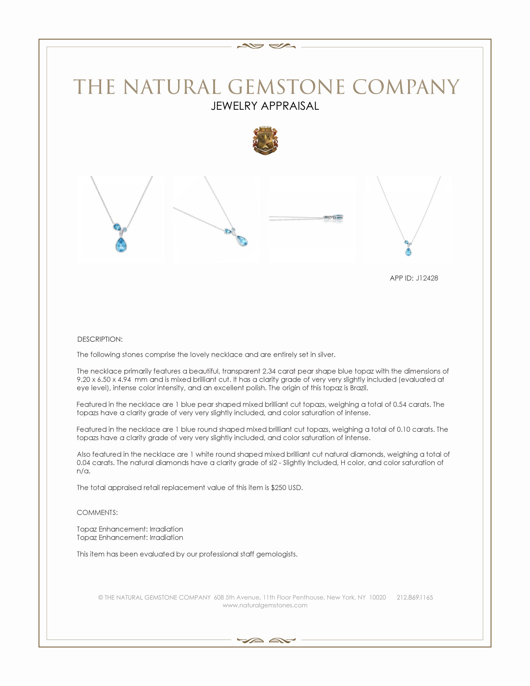 2.34 Ct. Blue Topaz and Natural Diamond Multi Stone Necklace, Silver