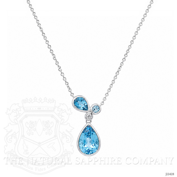 2.34 Ct. Blue Topaz and Natural Diamond Multi Stone Necklace, Silver