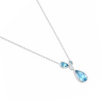 2.34 Ct. Blue Topaz and Natural Diamond Multi Stone Necklace, Silver Image