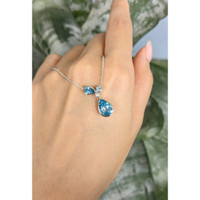 2.34 Ct. Blue Topaz and Natural Diamond Multi Stone Necklace, Silver Life Style