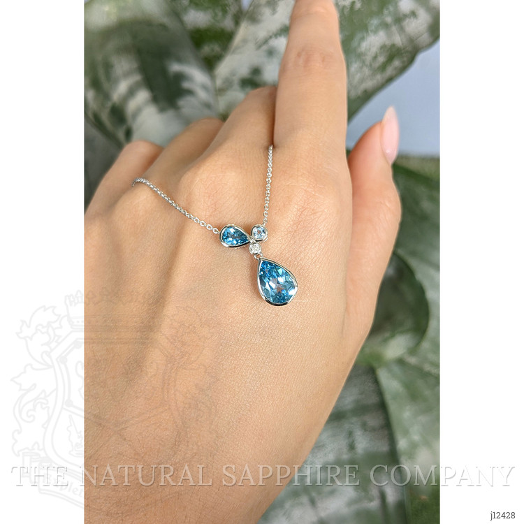 2.34 Ct. Blue Topaz and Natural Diamond Multi Stone Necklace, Silver