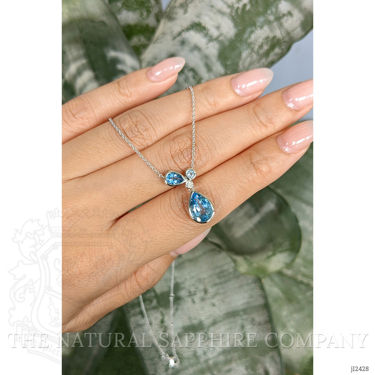 2.34 Ct. Blue Topaz and Natural Diamond Multi Stone Necklace, Silver