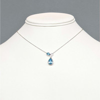 2.34 Ct. Blue Topaz and Natural Diamond Multi Stone Necklace, Silver Life Style
