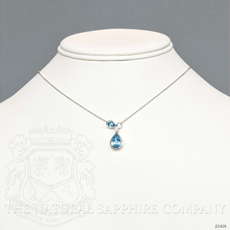 2.34 Ct. Blue Topaz and Natural Diamond Multi Stone Necklace, Silver