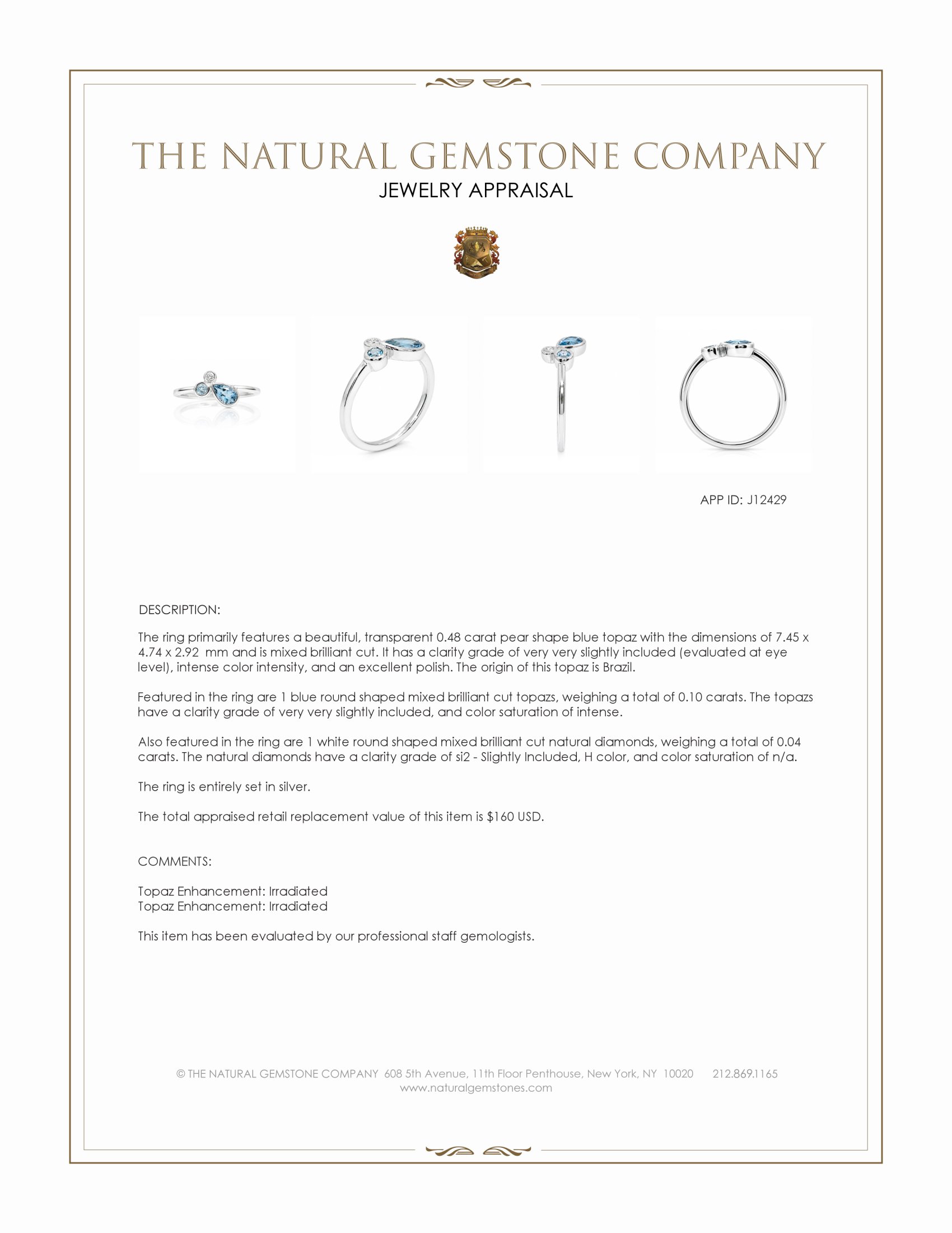 0.48 Ct. Blue Topaz and Natural Diamond Bezel Ring, Silver