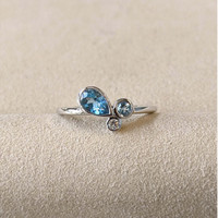 0.48 Ct. Blue Topaz and Natural Diamond Bezel Ring, Silver Life Style