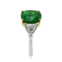 6.74 Ct. Emerald and Natural Diamond Three Stone Ring, Platinum & 18K Yellow Image