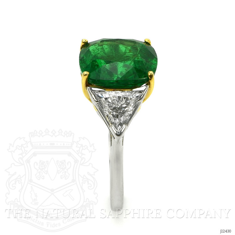 6.74 Ct. Emerald and Natural Diamond Three Stone Ring, Platinum & 18K Yellow