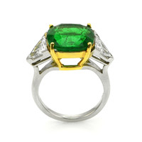6.74 Ct. Emerald and Natural Diamond Three Stone Ring, Platinum & 18K Yellow Image