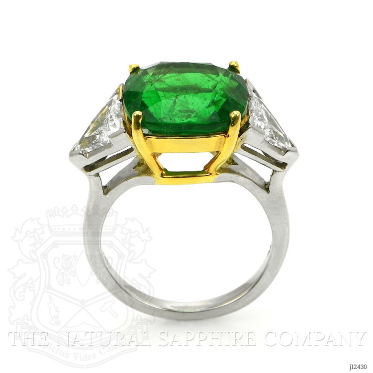 6.74 Ct. Emerald and Natural Diamond Three Stone Ring, Platinum & 18K Yellow