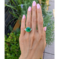6.74 Ct. Emerald and Natural Diamond Three Stone Ring, Platinum & 18K Yellow Life Style