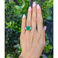 6.74 Ct. Emerald and Natural Diamond Three Stone Ring, Platinum & 18K Yellow Life Style