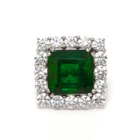 7.68 Ct. Emerald and Natural Diamond Pave Ring, Platinum 900 Video