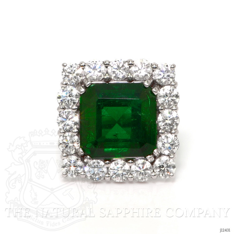 7.68 Ct. Emerald and Natural Diamond Pave Ring, Platinum 900
