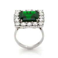 7.68 Ct. Emerald and Natural Diamond Pave Ring, Platinum 900 Image