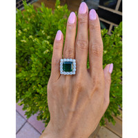 7.68 Ct. Emerald and Natural Diamond Pave Ring, Platinum 900 Life Style