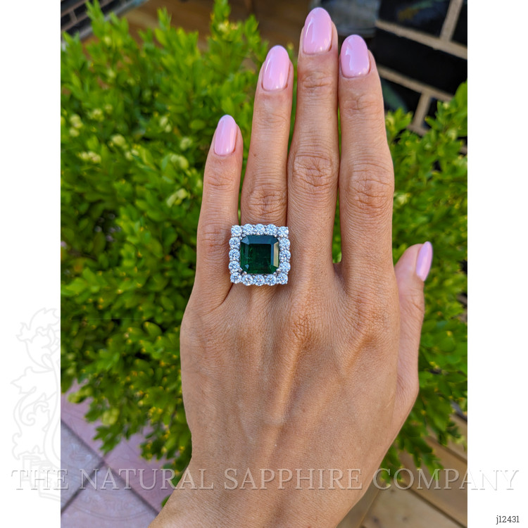 7.68 Ct. Emerald and Natural Diamond Pave Ring, Platinum 900
